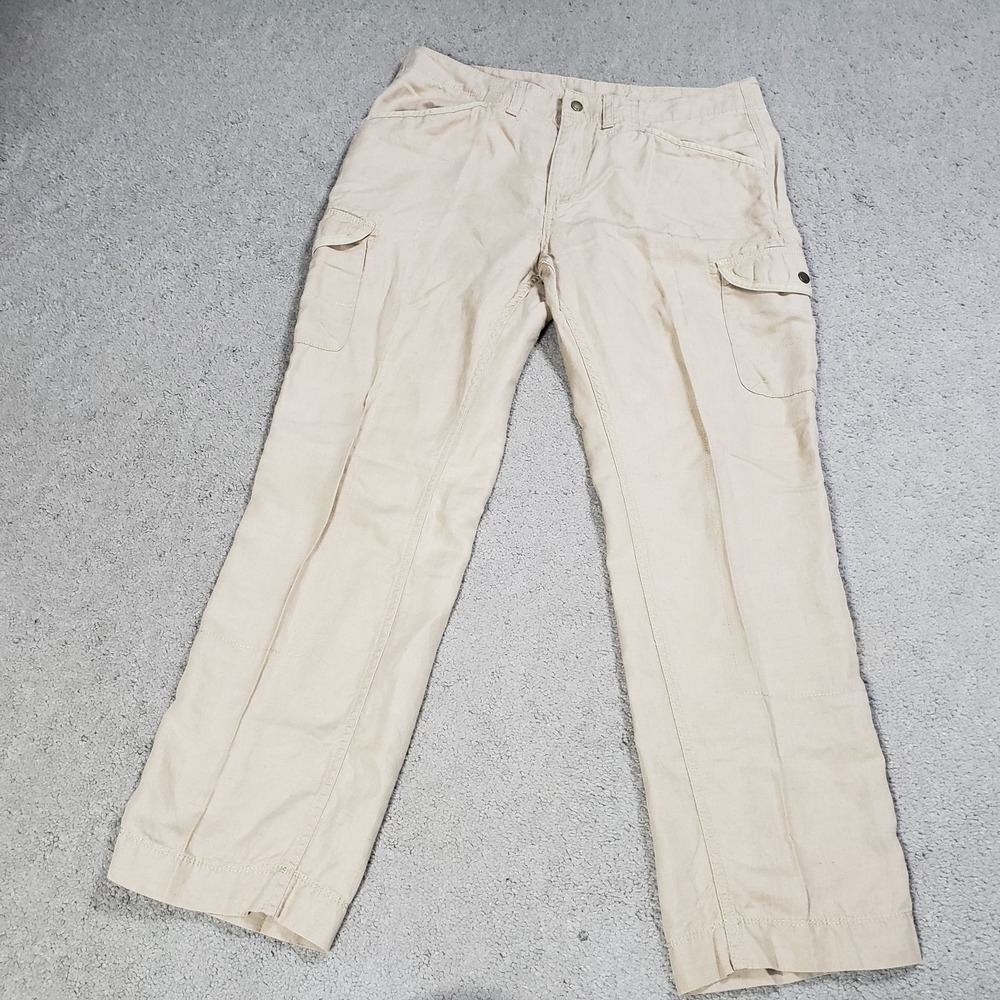 LL Bean Womens 14 Linen Blend Favorite Fit Cargo Pants Straight Leg 35" x 30" - Picture 2 of 10